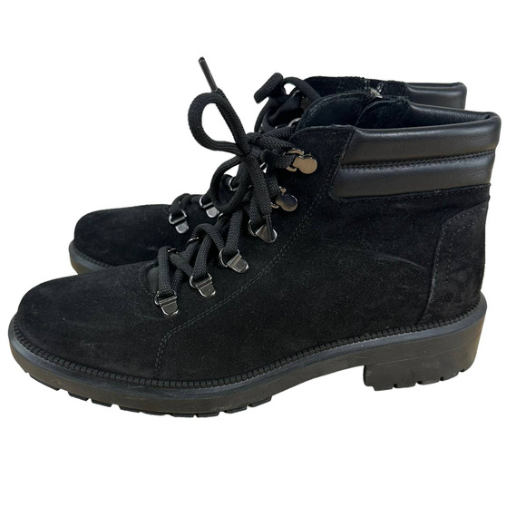 Aquatalia NWOB Liviana Black Lace Up Ankle Boot Size 7.5M Suede Leather Italy - Picture 4 of 9